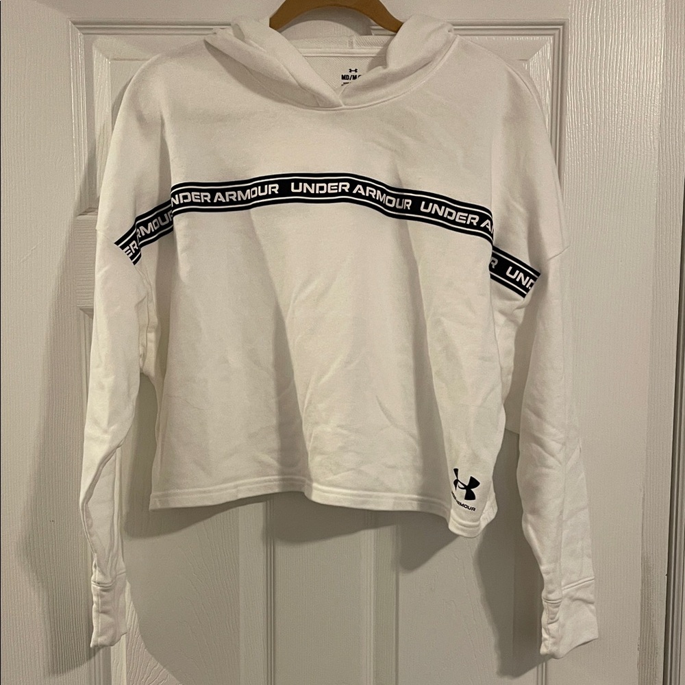 Under Armour White and Black Crop Logo Hoodie